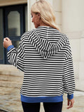 Drawstring Striped Zip Up Long Sleeve Hoodie - Trendsi - Flyclothing LLC
