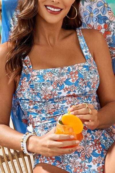 Printed Square Neck Wide Strap One-Piece Swimwear - Trendsi - Flyclothing LLC