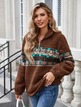 Half Zip Long Sleeve Fuzzy Top - Trendsi - Flyclothing LLC