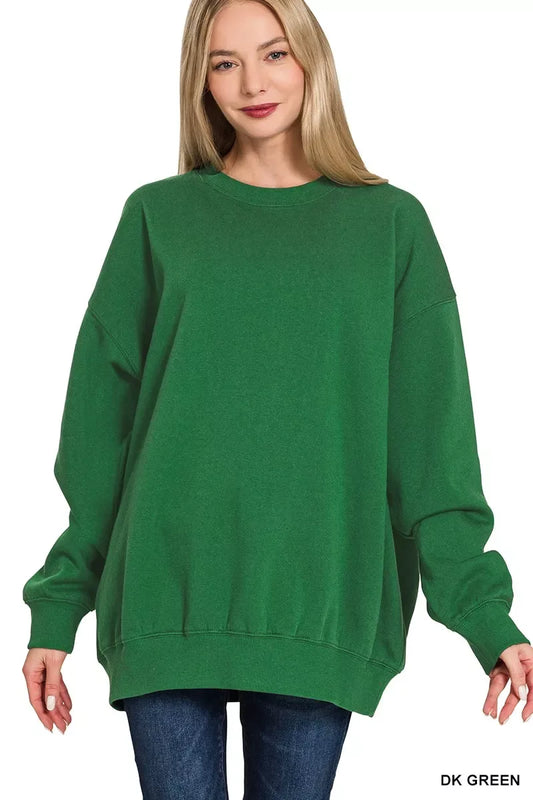 Zenana Oversized Round Neck Fleece Tunic Sweatshirt - Trendsi - Flyclothing LLC