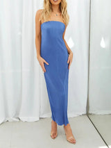 Lace-Up Back Tube Maxi Dress - Trendsi - Flyclothing LLC