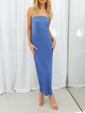 Lace-Up Back Tube Maxi Dress - Trendsi
