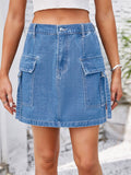 Pocketed Buttoned Denim Skirt - Trendsi
