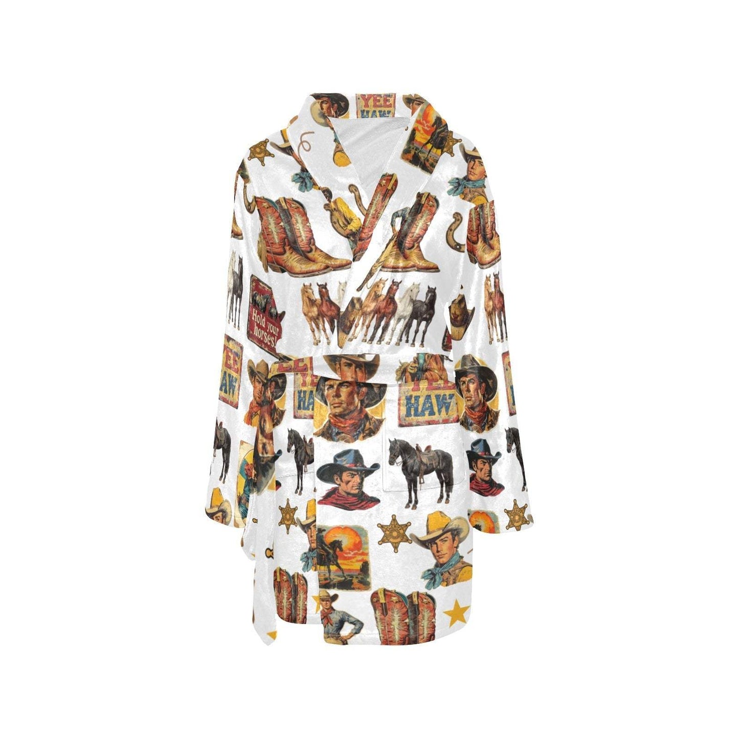 Baha Ranch Vintage Cowboy Collage Western Women's Robe - Baha Ranch Western Wear - Flyclothing LLC