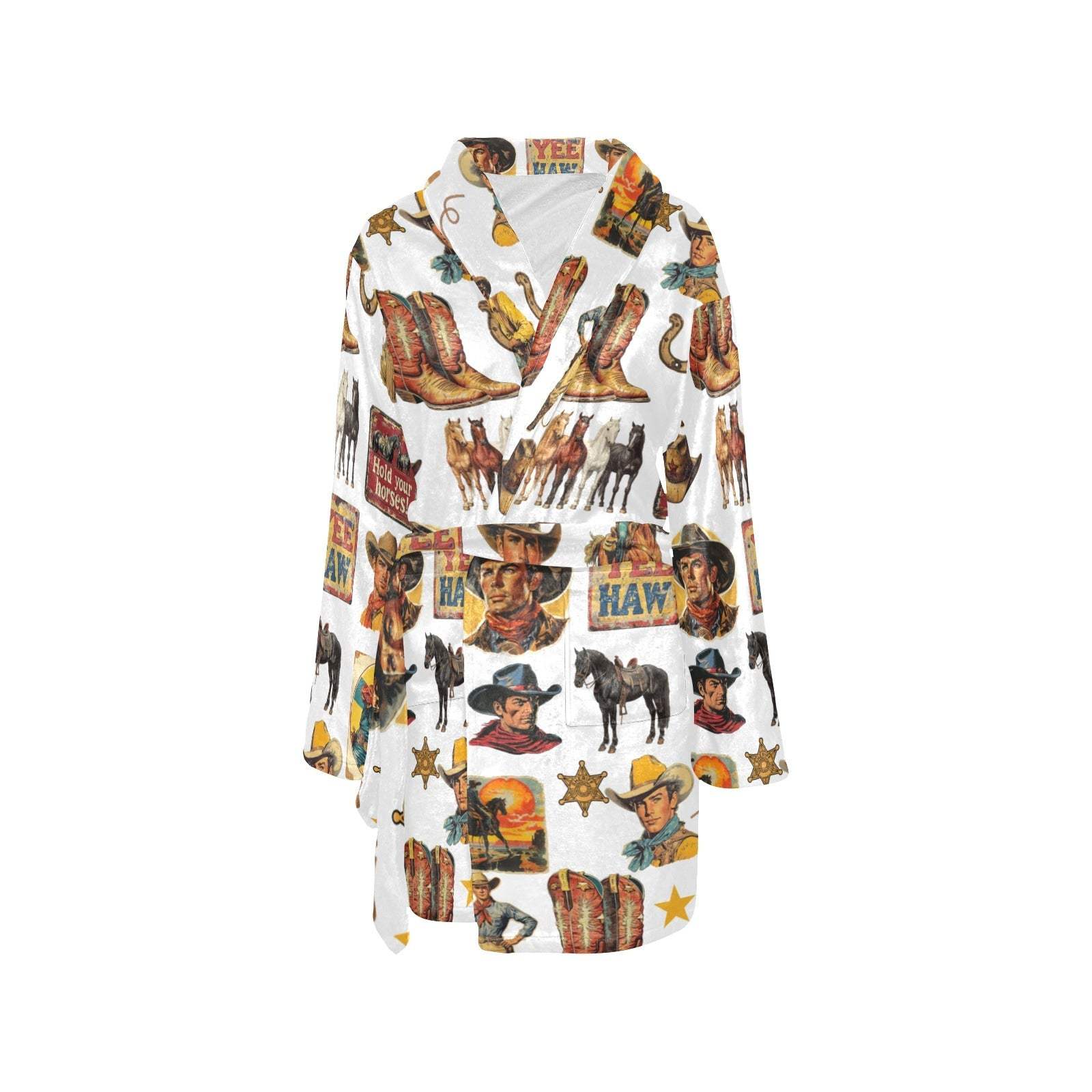Baha Ranch Vintage Cowboy Collage Western Women's Robe - Baha Ranch Western Wear - Flyclothing LLC