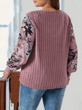 Plus Size Printed V-Neck Long Sleeve T-Shirt - Trendsi