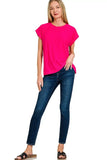 Zenana Slub Cuffed Sleeve Tee - Trendsi - Flyclothing LLC