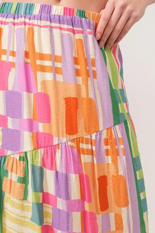 And The Why Asymmetric Geo Printed Tiered Maxi Skirt - Trendsi - Flyclothing LLC