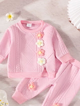Children's Flower Textured Top and Pants Set - Trendsi - Flyclothing LLC