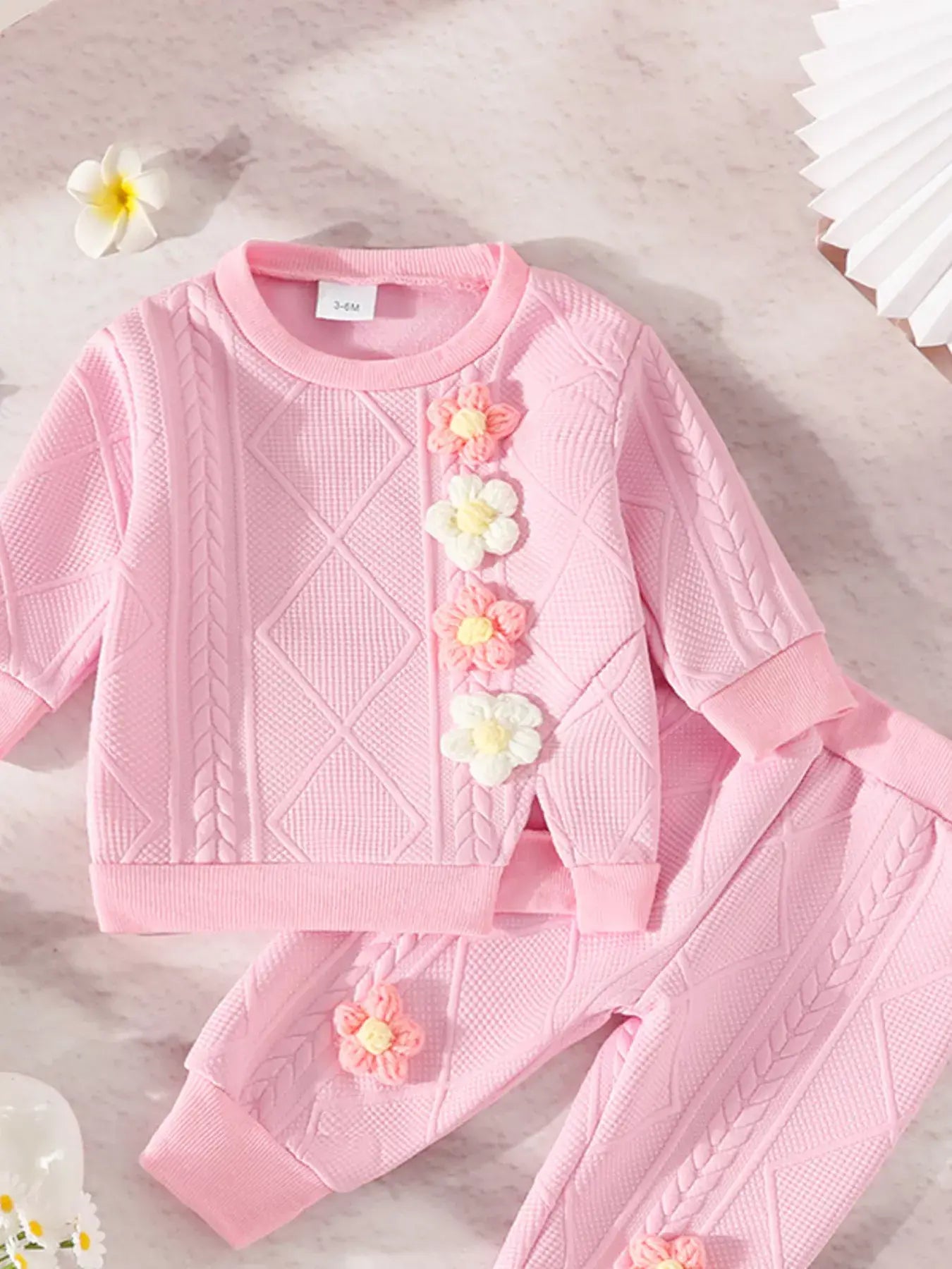 Children's Flower Textured Top and Pants Set - Trendsi - Flyclothing LLC