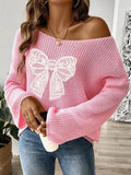 Bow Boat Neck Long Sleeve Sweater - Trendsi