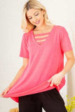 Heimish Full Size V-Neck Short Sleeve T-Shirt with Bar Detail Plus Size - Trendsi - Flyclothing LLC
