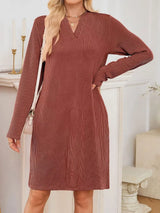 Casual Ribbed Knit Long Sleeve Dress - Trendsi - Flyclothing LLC