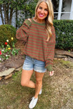 Striped Round Neck Long Sleeve Sweater - Trendsi - Flyclothing LLC