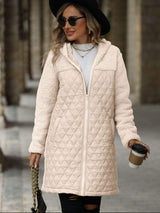 Texture Zip Up Long Sleeve Hooded Coat - Trendsi - Flyclothing LLC