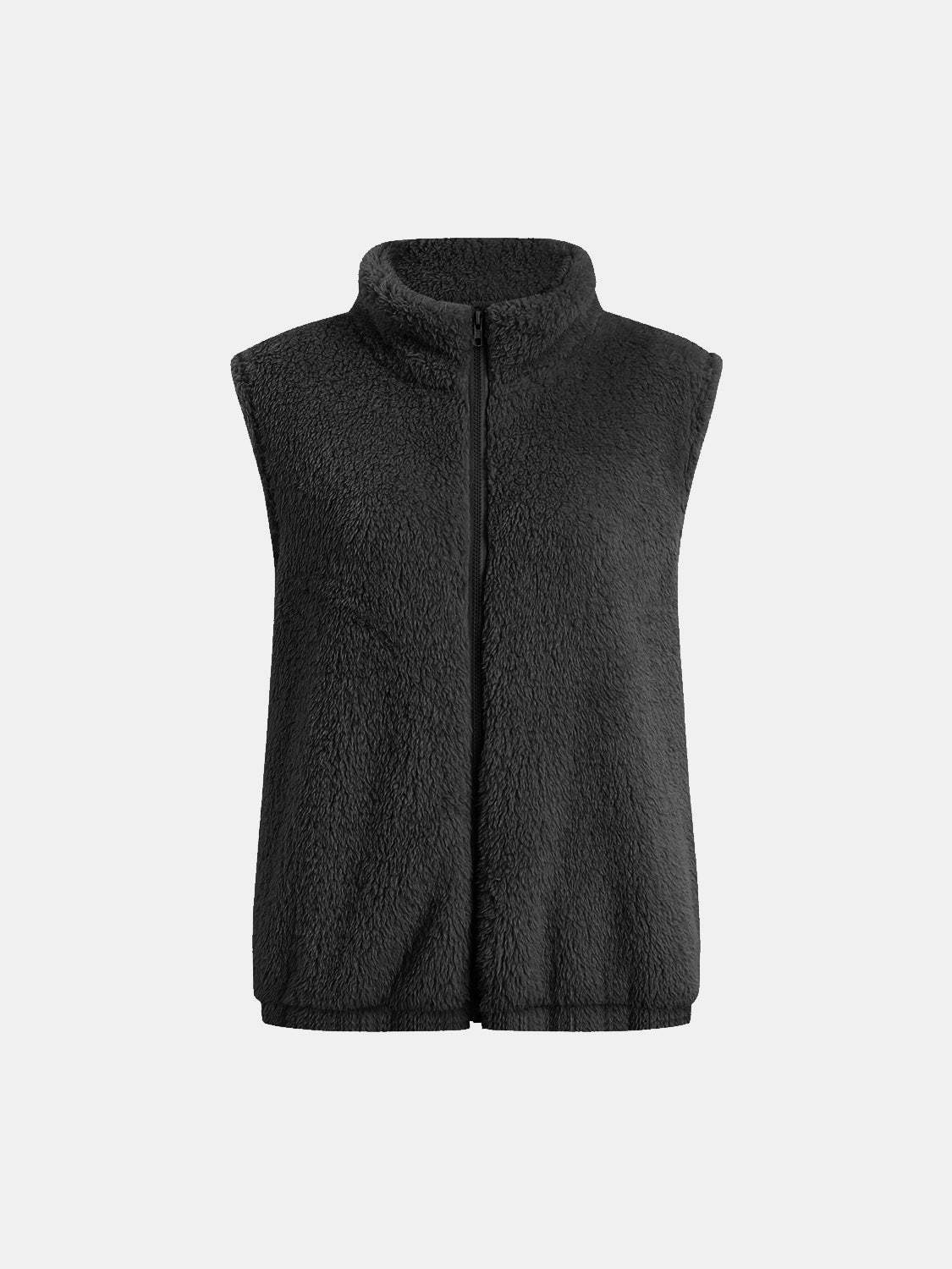 Full Size Fuzzy Zip Up Vest Coat with Pockets - Trendsi - Flyclothing LLC