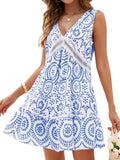 Printed V-Neck Sleeveless Mini Dress - Trendsi - Flyclothing LLC