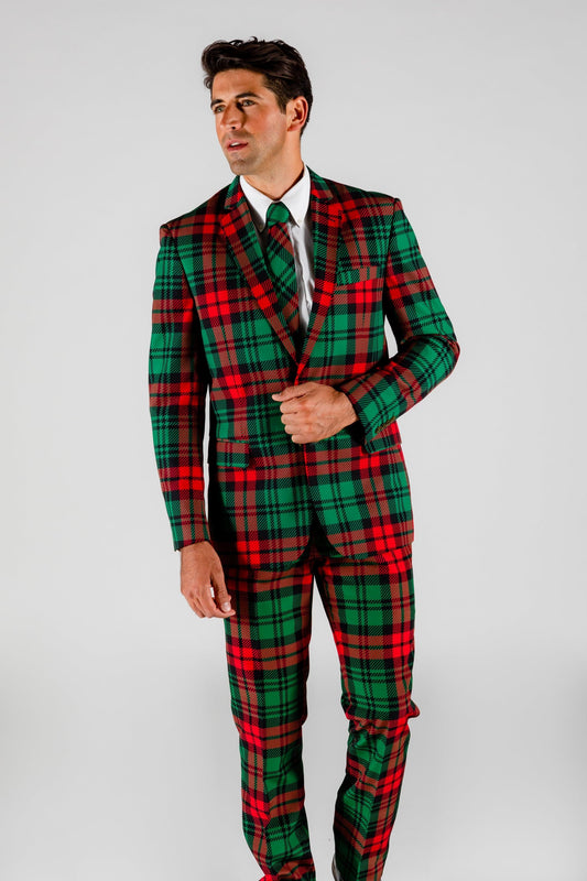 The Lincoln Log Love Daddy | Red And Green Plaid Ugly Christmas Suit - Shinesty