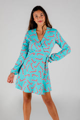 The Peppermint Pimp Canes | Candy Cane Print Christmas Wrap Dress - Shinesty