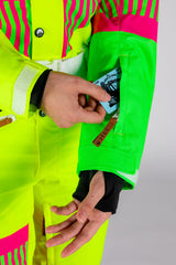 The Cat Track Fever | Neon Yellow Retro Women's One Piece Ski Suit - Shinesty