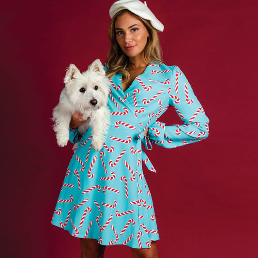 The Peppermint Pimp Canes | Candy Cane Print Christmas Wrap Dress - Shinesty