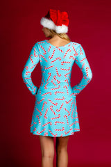 The Peppermint Pimp Canes | Candy Cane Print Christmas Skater Dress - Shinesty