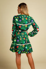 The Christmas Tree Camo | Christmas Tree Print Wrap Dress - Shinesty