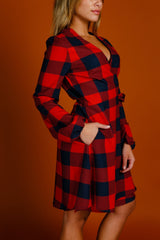The Red & Black Lumberjack | Red Buffalo Check Christmas Wrap Dress - Shinesty