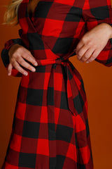 The Red & Black Lumberjack | Red Buffalo Check Christmas Wrap Dress - Shinesty