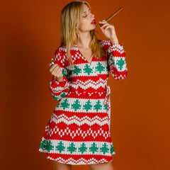 The Red Ryder | Knit Print Christmas Wrap Dress - Shinesty