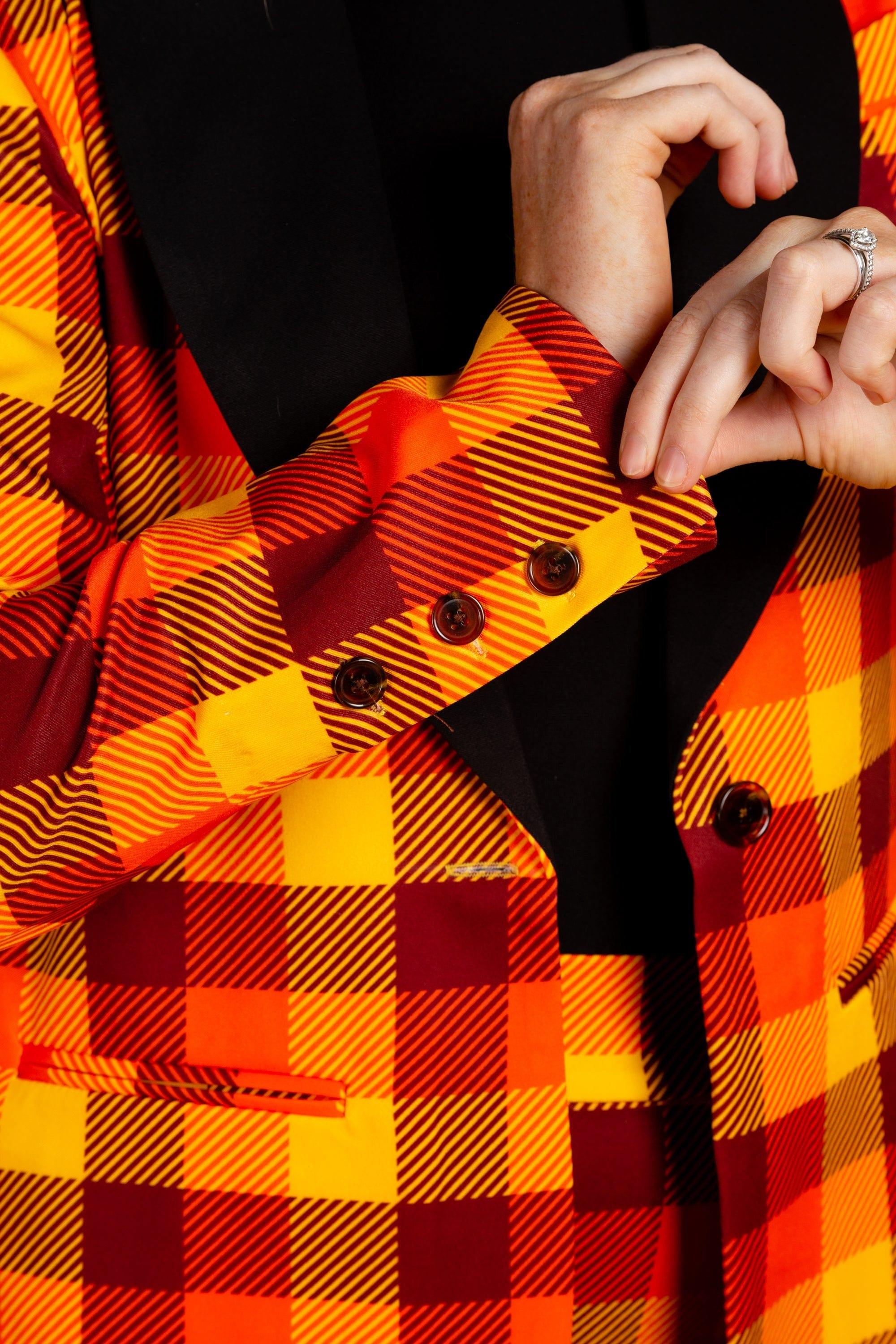 That 70s Suit | Womens Orange Plaid Thanksgiving Suit - Shinesty