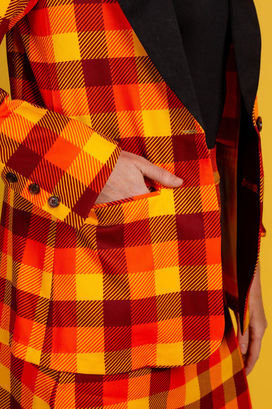 That 70s Suit | Womens Orange Plaid Thanksgiving Suit - Shinesty