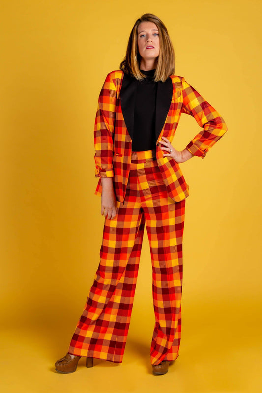 That 70s Suit | Womens Orange Plaid Thanksgiving Suit - Shinesty