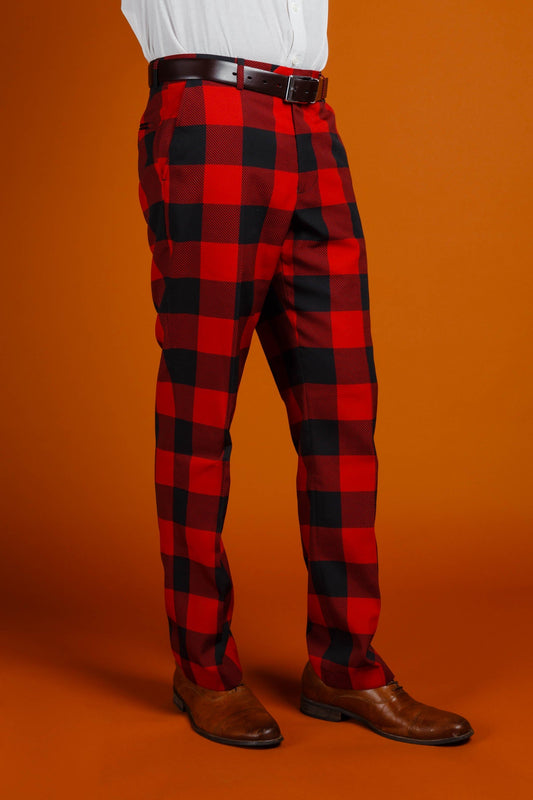 The Red & Black Lumberjack | Buffalo Check Plaid Suit Pants - Shinesty