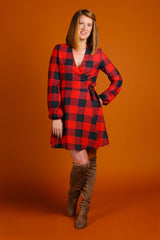 The Red & Black Lumberjack | Red Buffalo Check Christmas Wrap Dress - Shinesty