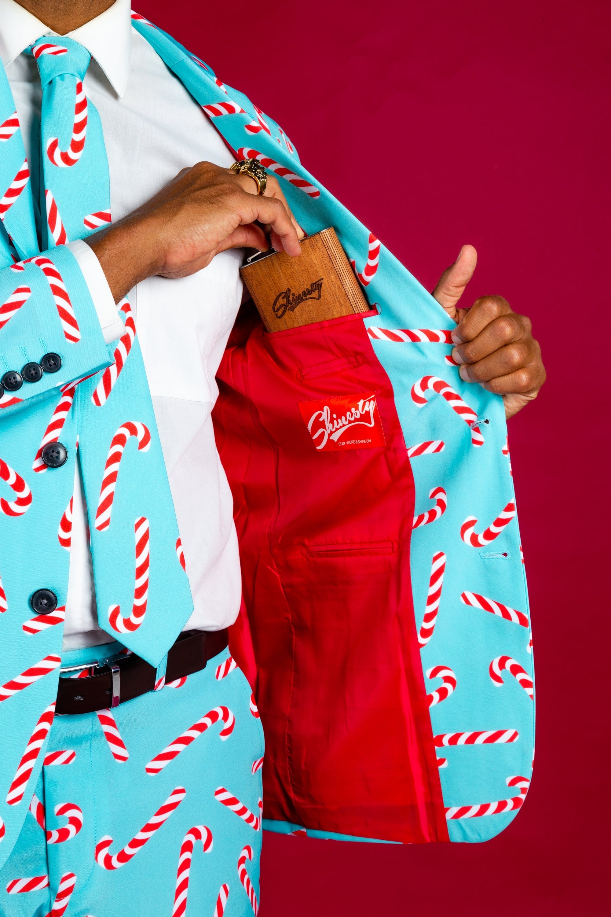 The Peppermint Pimp Canes | Candy Cane Print Christmas Suit - Shinesty