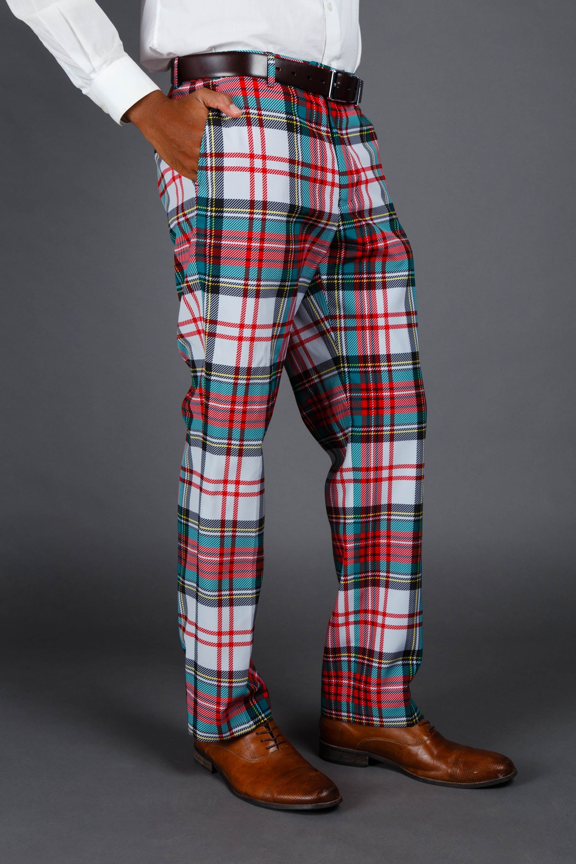 The Scotch on the Rocks | White Plaid Holiday Dress Pants - Shinesty