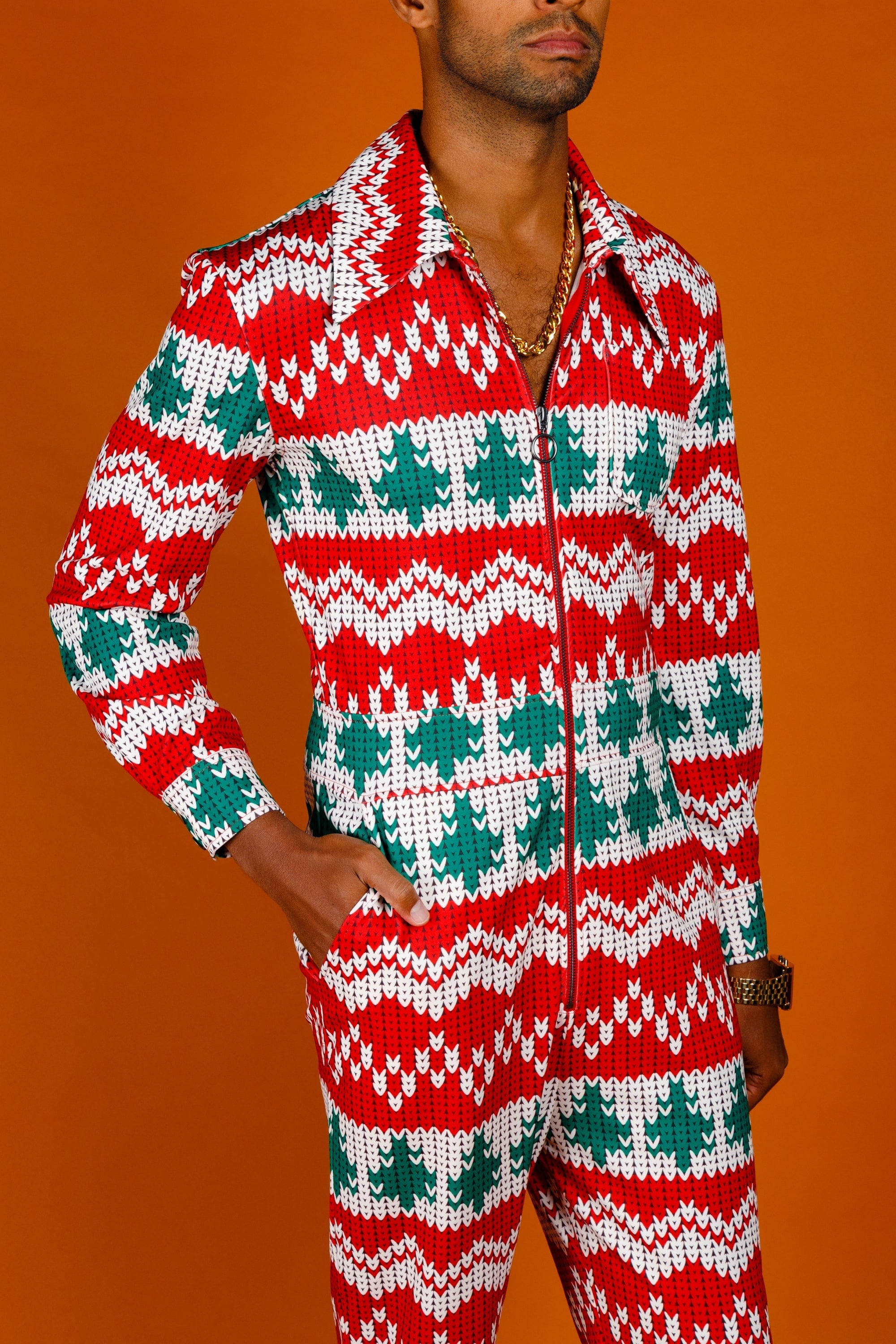 The Red Ryder | Men's Knit Print Christmas Flight Suit - Shinesty
