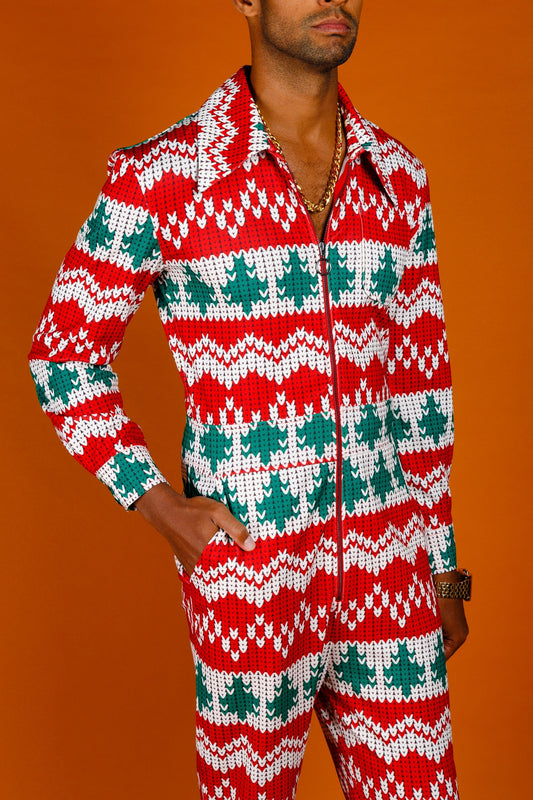 The Red Ryder | Men's Knit Print Christmas Flight Suit - Shinesty