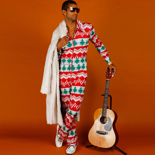 The Red Ryder | Men's Knit Print Christmas Flight Suit - Shinesty