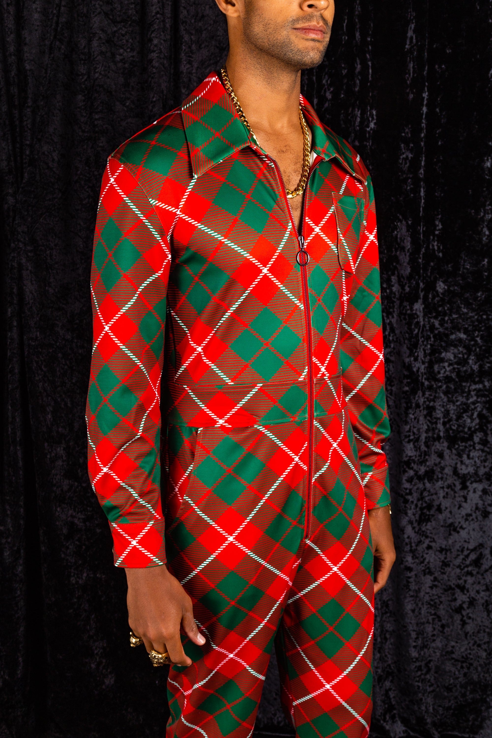 The Poinsettia Playboy | Red Plaid Christmas Flight Suit - Shinesty