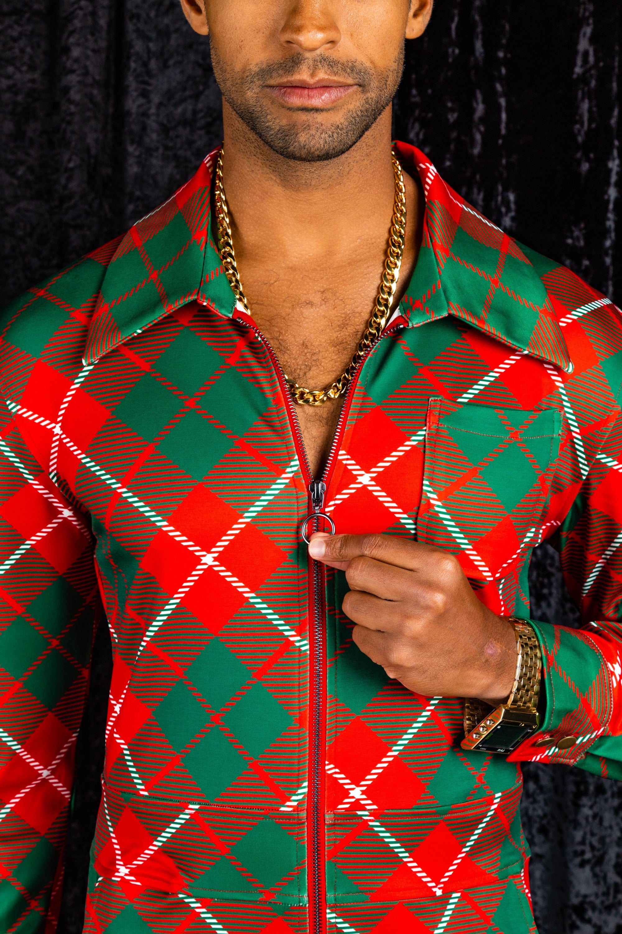 The Poinsettia Playboy | Red Plaid Christmas Flight Suit - Shinesty