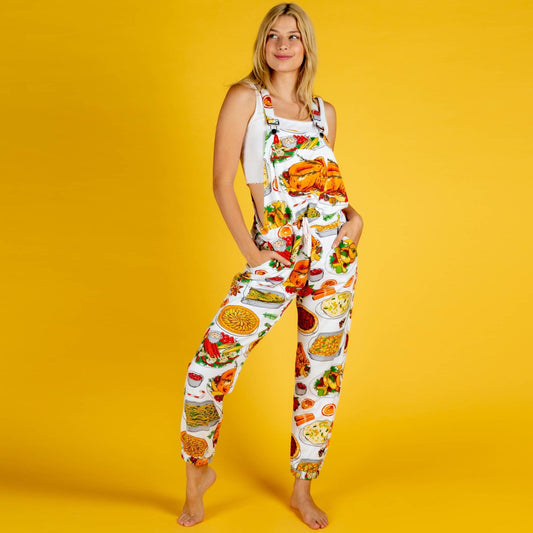 The Spread | Womens White Thanksgiving Pajamaralls® - Shinesty