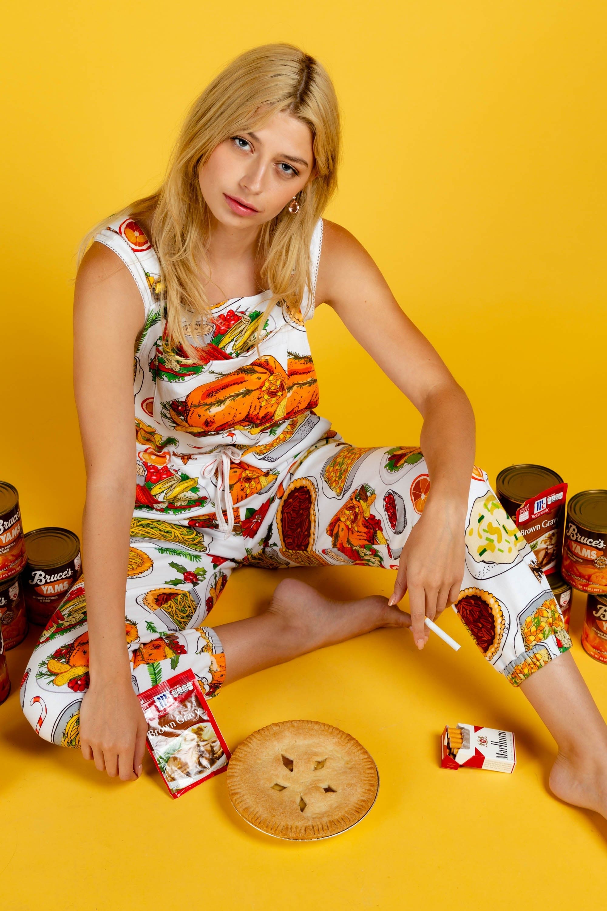 The Spread | Womens White Thanksgiving Pajamaralls® - Shinesty