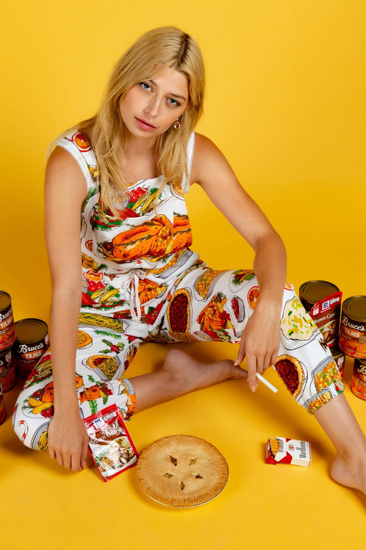 The Spread | Womens White Thanksgiving Pajamaralls® - Shinesty