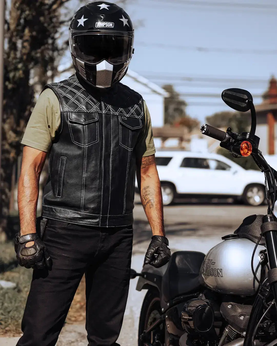 Downside Men's Motorcycle Leather Vest - First Manufacturing Company - Flyclothing LLC