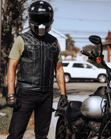 Downside Men's Motorcycle Leather Vest - First Manufacturing Company - Flyclothing LLC