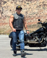 Downside Perforated Men's Motorcycle Leather Vest - First Manufacturing Company - Flyclothing LLC