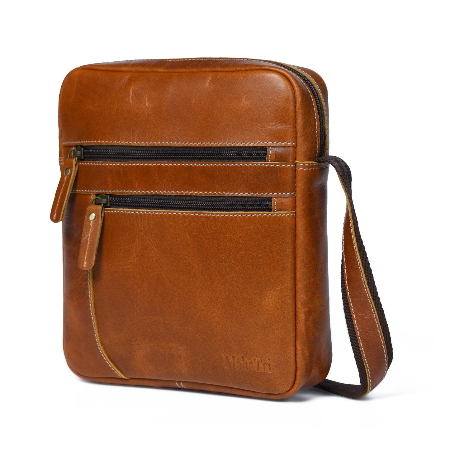 The Compact Messenger- Tan - Classy Leather Bags - Flyclothing LLC