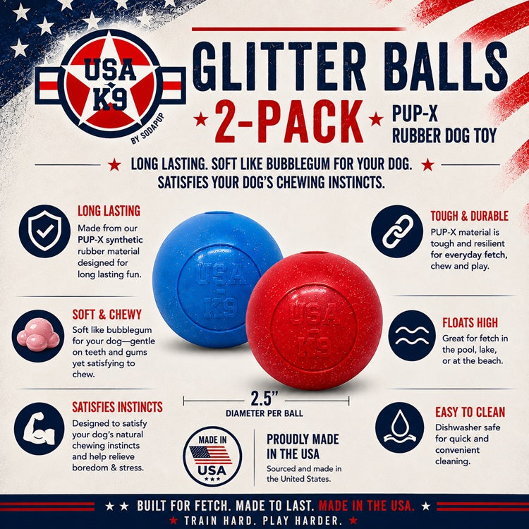Glitter Ball 2-Pack Dog Toy | Soft Rubber Floating Fetch Ball with Treat Dispenser | USA Made - SodaPup/True Dogs, LLC - Flyclothing LLC